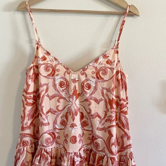 Amur Angela Mini Dress Women’s Size 0 Apricot Baroque Tile Organic Cotton NWT - Picture 5 of 14